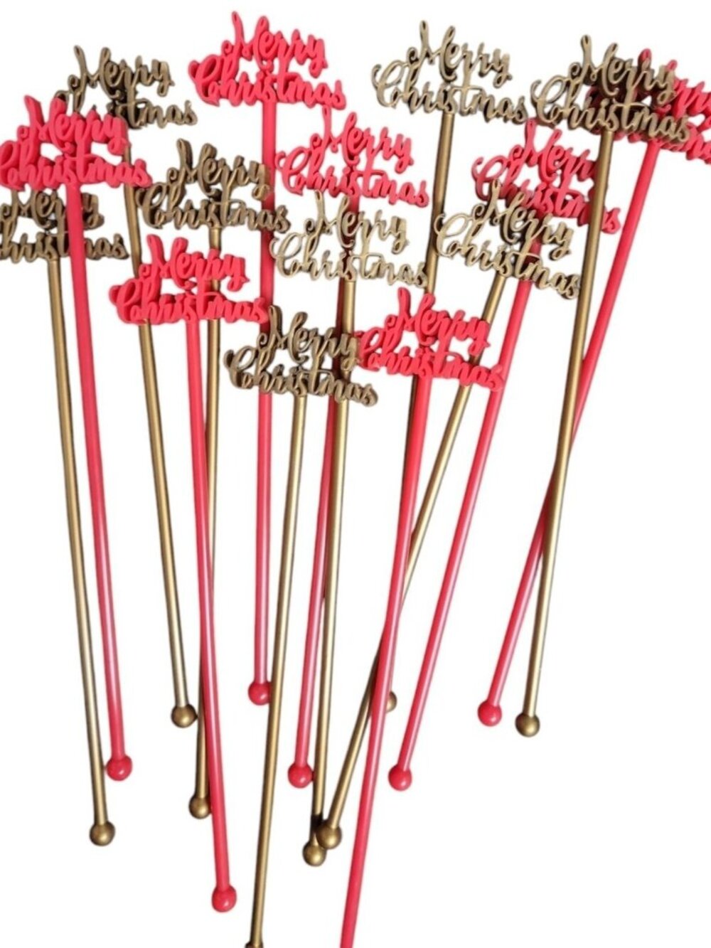 Merry Christmas Swizzle Stir Sticks Plastic Festive Holiday Drink 15 Red & Gold